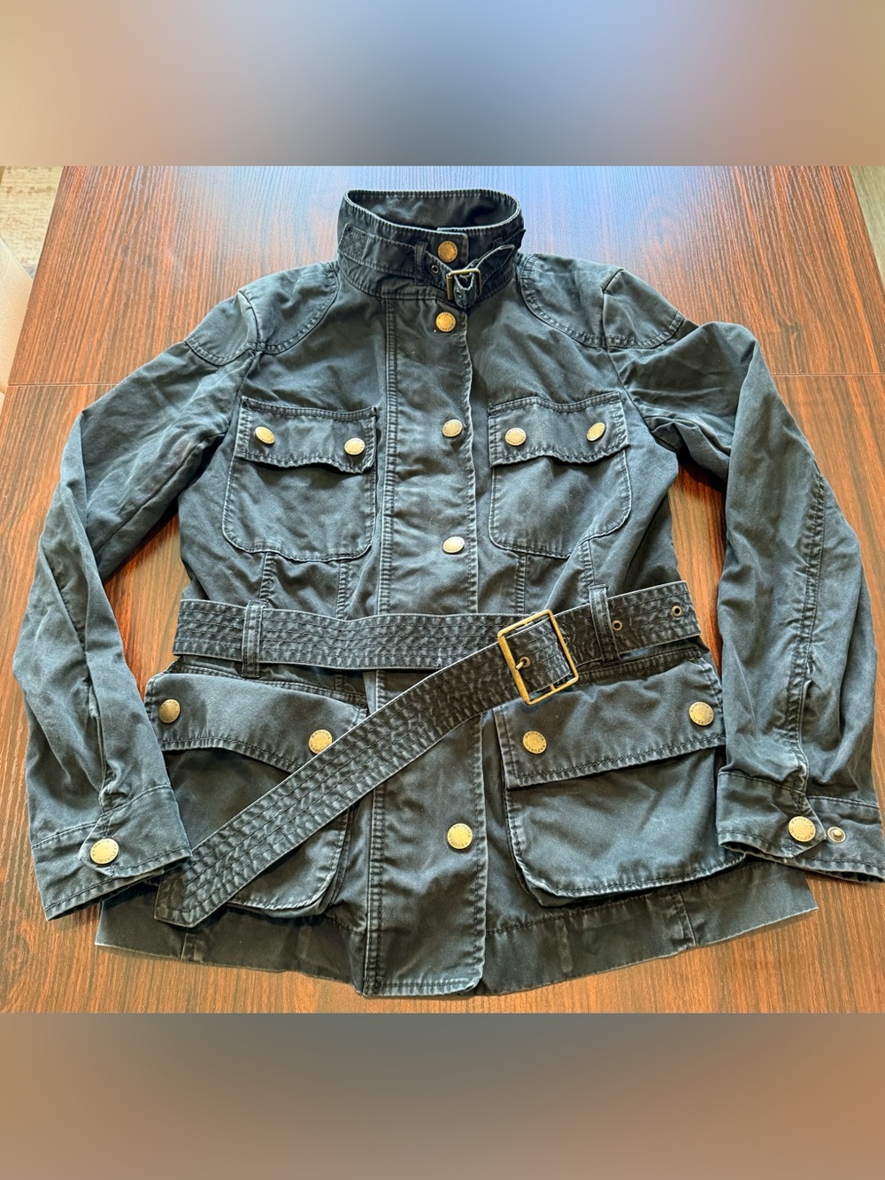 Banana Republic Womens Black Belted Military Field Jacket Utility Coat Size XS